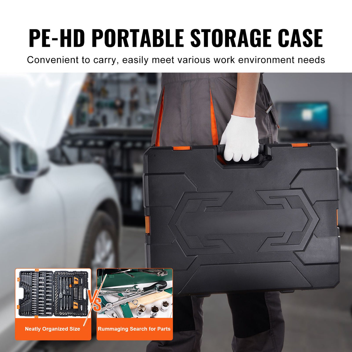 VEVOR 205-piece mechanics tool set closed PE-HD case carried by handle