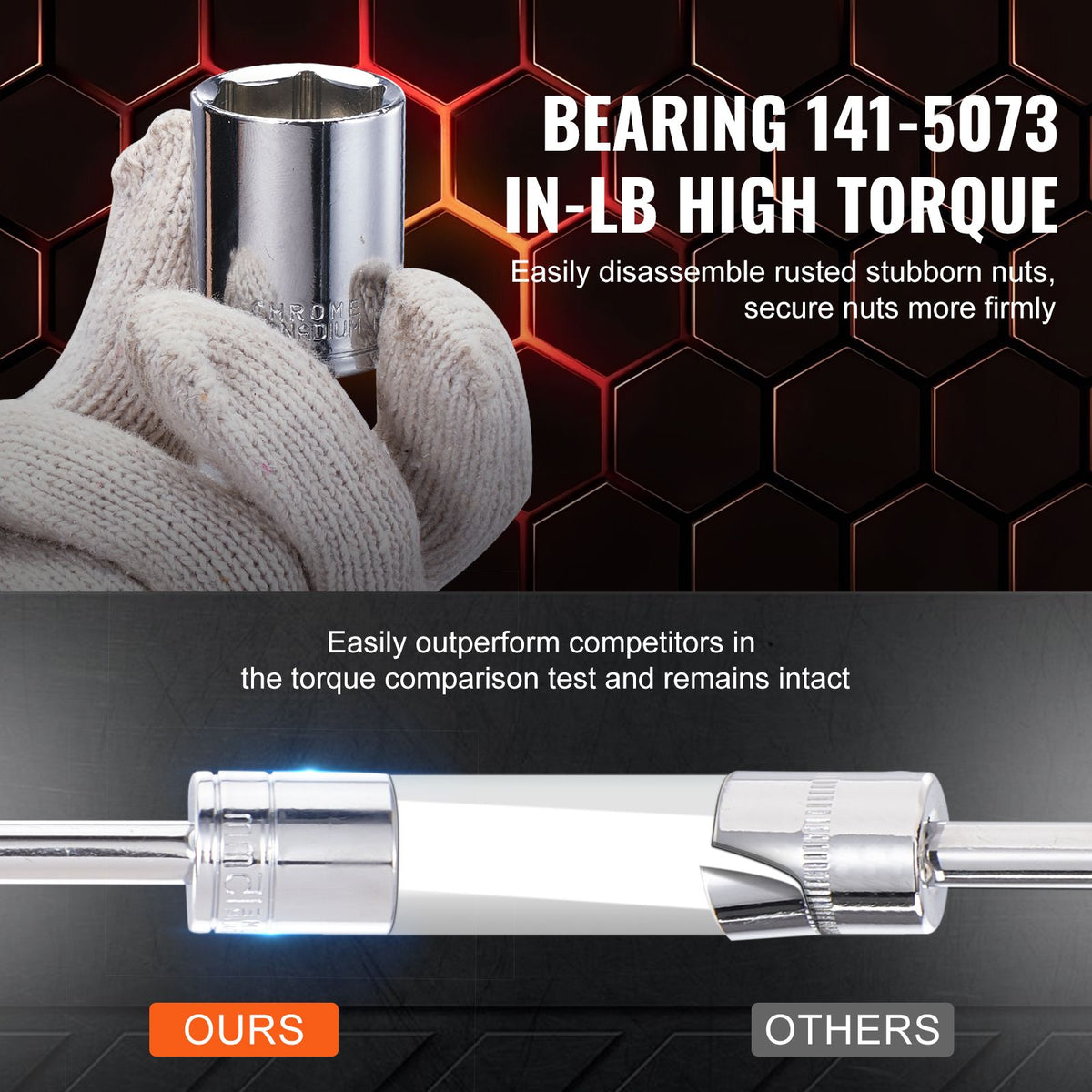 VEVOR 205-piece set chrome socket held in gloved hand