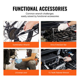 VEVOR 205-piece set extension bar, universal joint and ratchet in use on engines and bike