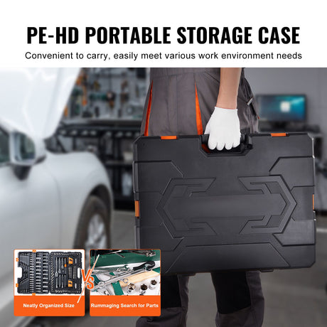 VEVOR 205-piece mechanics tool set closed PE-HD case carried by handle