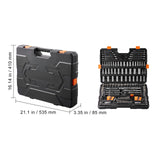 VEVOR 205-piece tool set open and closed case size reference, 535 x 410 mm