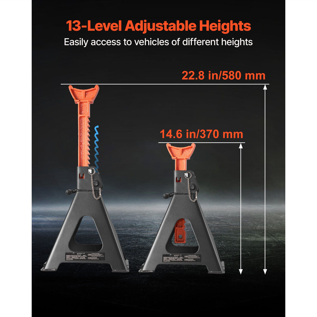 VEVOR 6-ton jack stands 13-position height range, 14.6 in to 22.8 in
