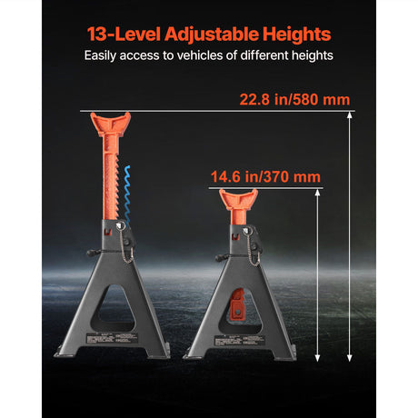 VEVOR 6-ton jack stands 13-position height range, 14.6 in to 22.8 in