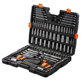 VEVOR 205-piece mechanics tool set open in black hard case with orange latches